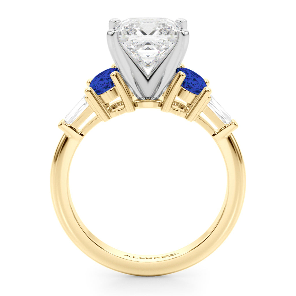 Princess Cut Lab Diamond & Oval Blue Sapphire Engagement Ring 14K Yellow Gold (4.32ct)