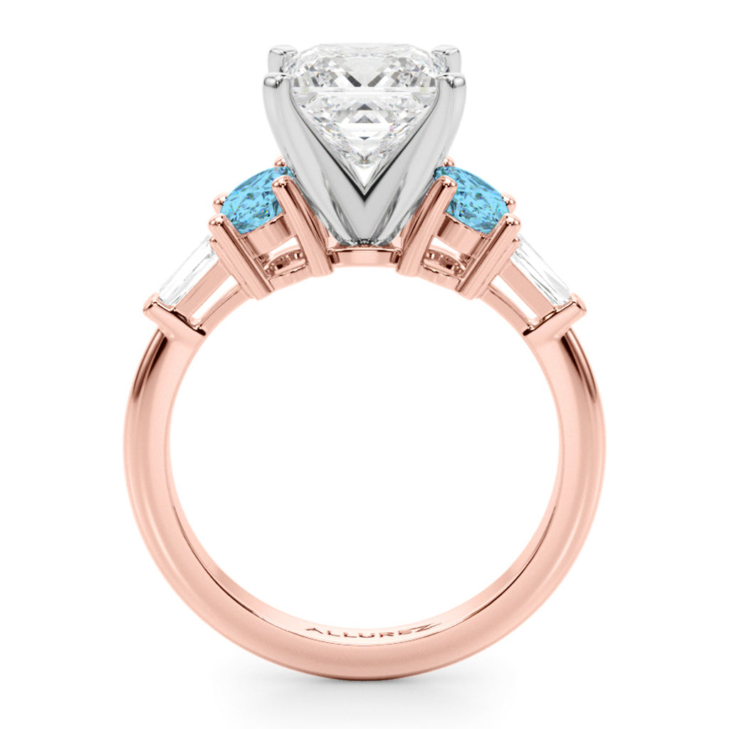 Princess Cut Lab Diamond & Oval Blue Topaz Engagement Ring 14K Rose Gold (4.18ct)