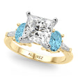 Princess Cut Lab Diamond & Oval Blue Topaz Engagement Ring 14K Yellow Gold (4.18ct)