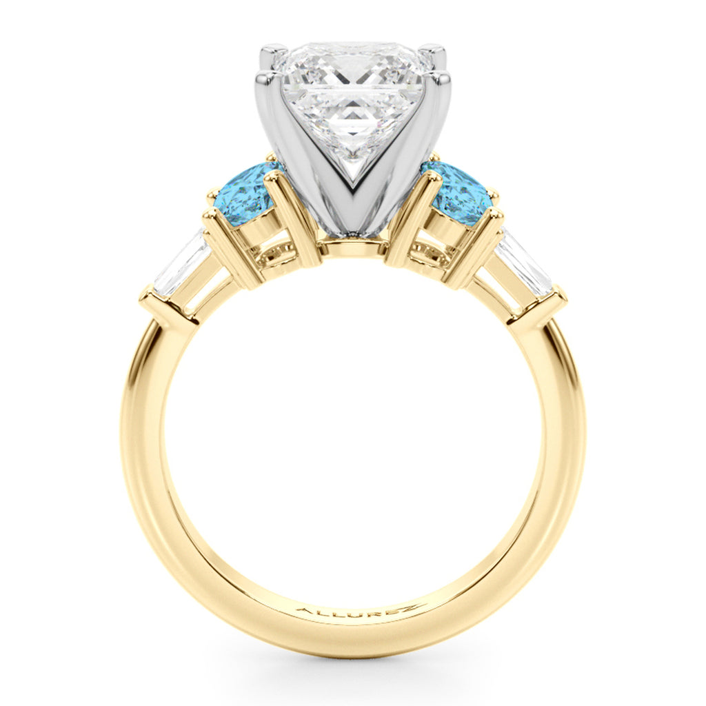 Princess Cut Lab Diamond & Oval Blue Topaz Engagement Ring 14K Yellow Gold (4.18ct)