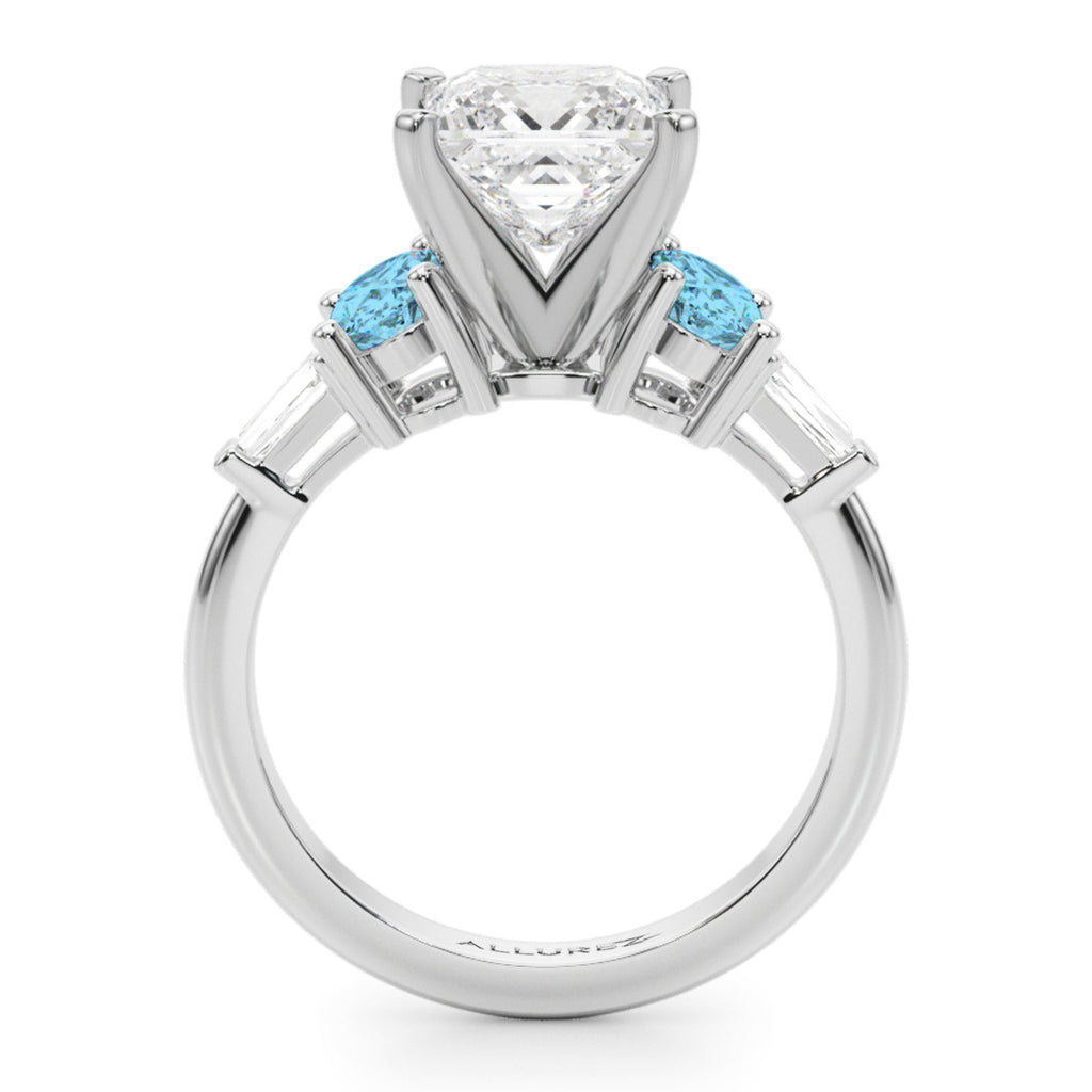 Princess Cut Lab Diamond & Oval Blue Topaz Engagement Ring in Palladium (4.18ct)