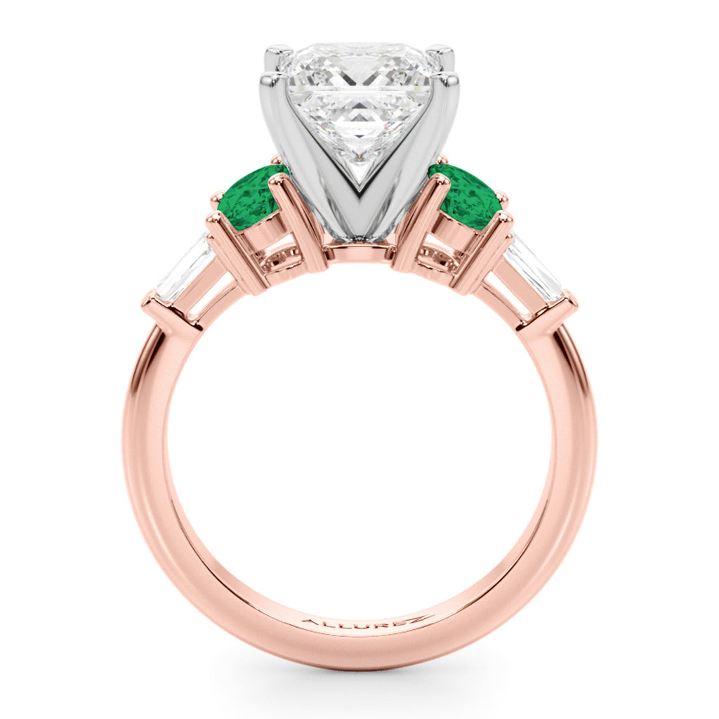 Princess Cut Lab Diamond & Oval Emerald Engagement Ring 18K Rose Gold (3.98ct)