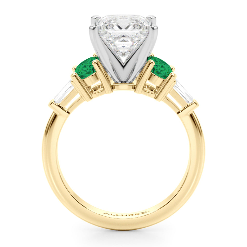 Princess Cut Lab Diamond & Oval Emerald Engagement Ring 18K Yellow Gold (3.98ct)
