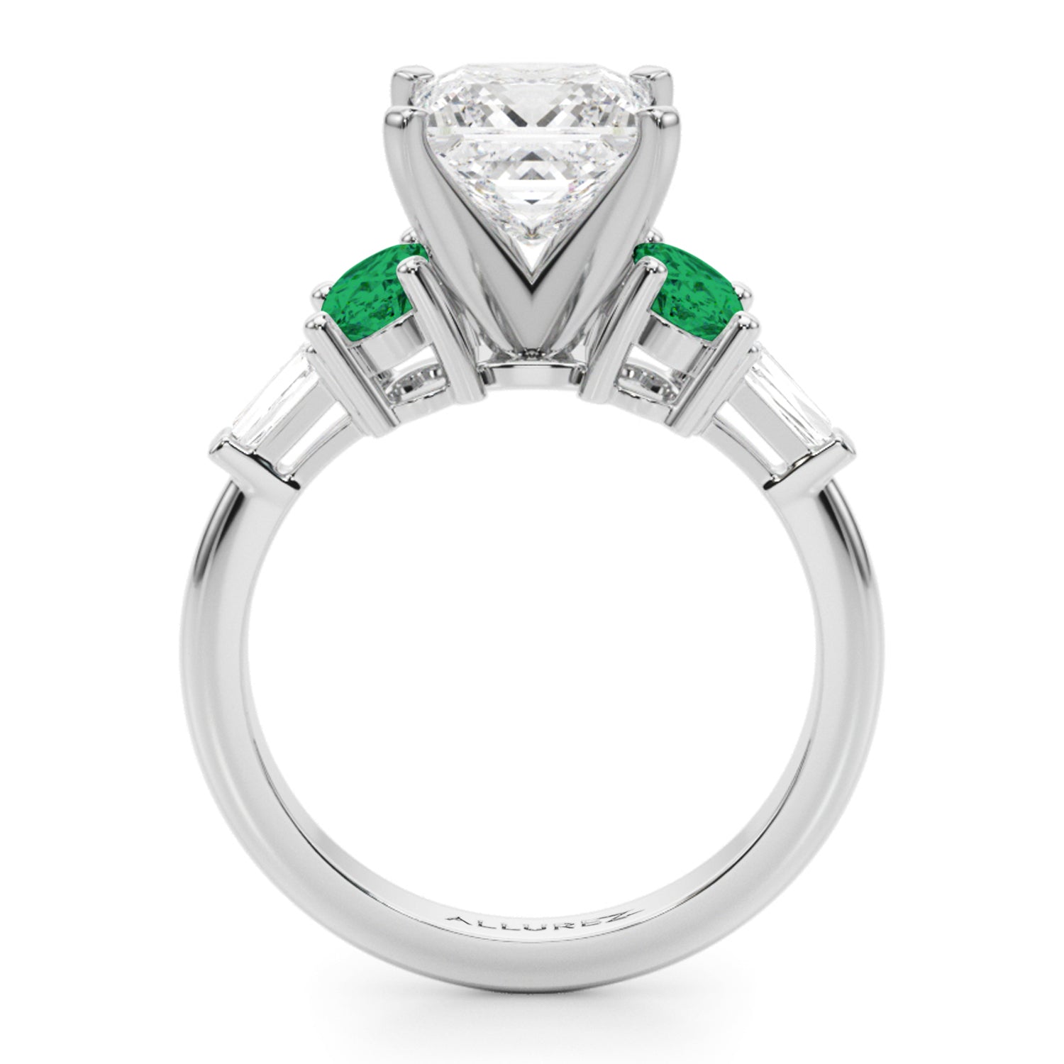 Princess Cut Lab Grown Diamond & Oval Emerald Engagement Ring in