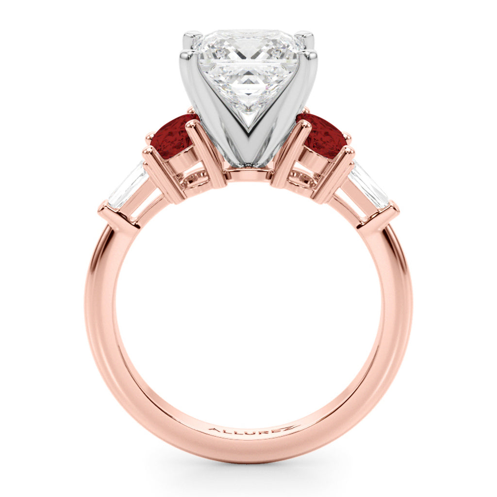 Princess Cut Lab Diamond & Oval Garnet Engagement Ring 18K Rose Gold (4.18ct)