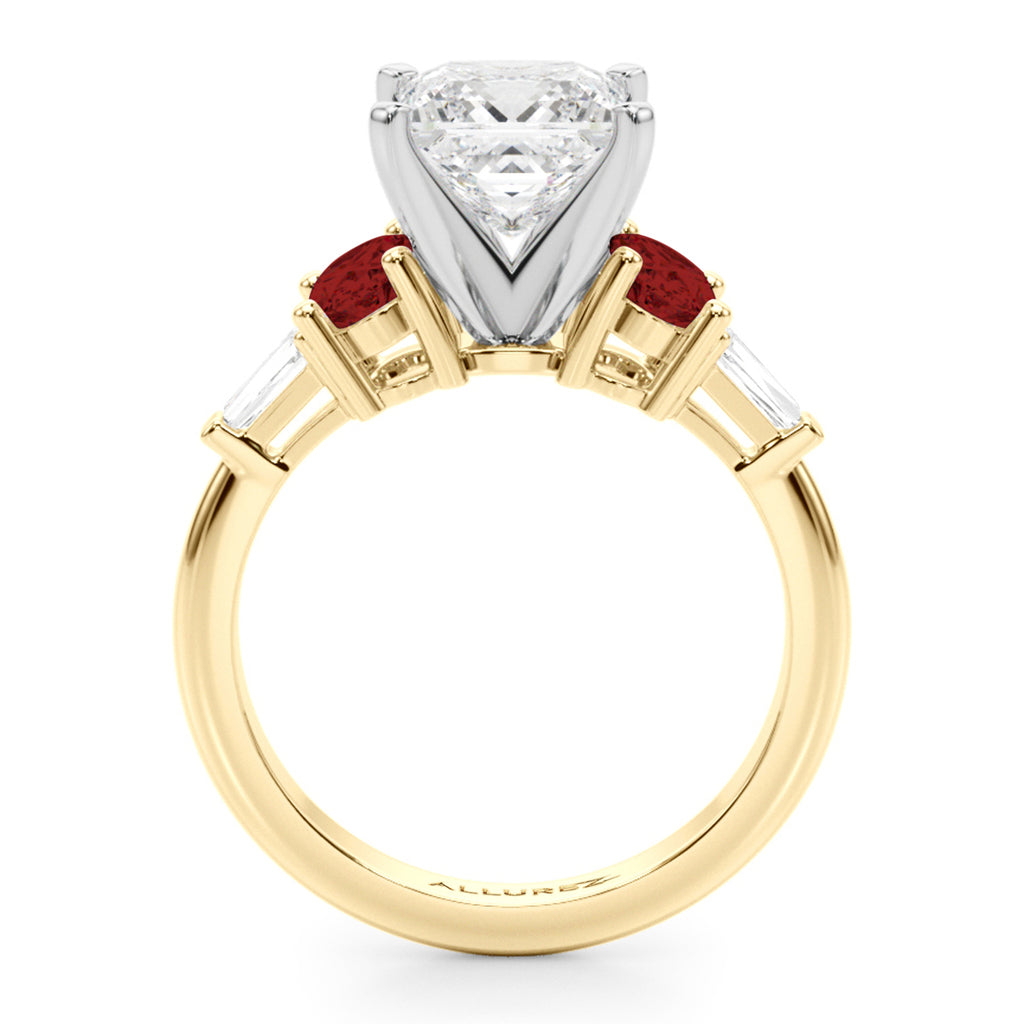 Princess Cut Lab Diamond & Oval Garnet Engagement Ring 18K Yellow Gold (4.18ct)