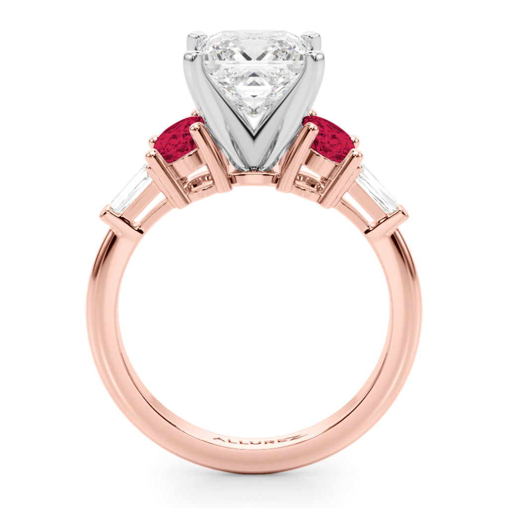 Princess Cut Lab Diamond & Oval Ruby Engagement Ring 14K Rose Gold (4.24ct)