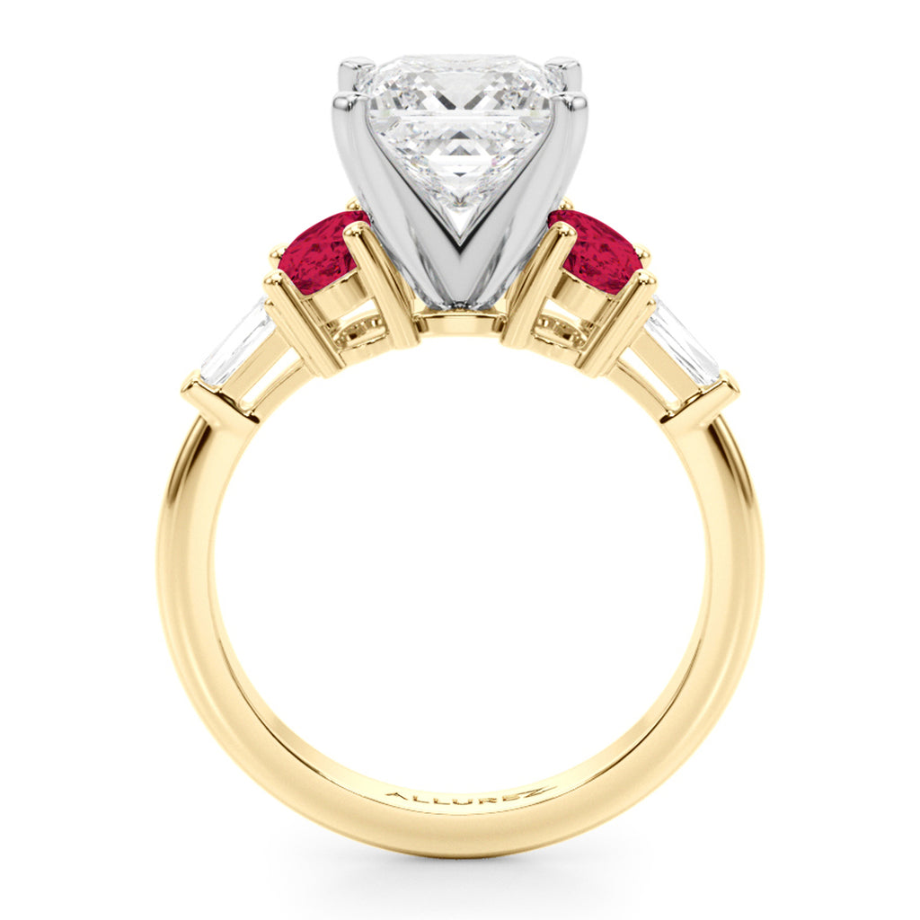 Princess Cut Lab Diamond & Oval Ruby Engagement Ring 18K Yellow Gold (4.24ct)