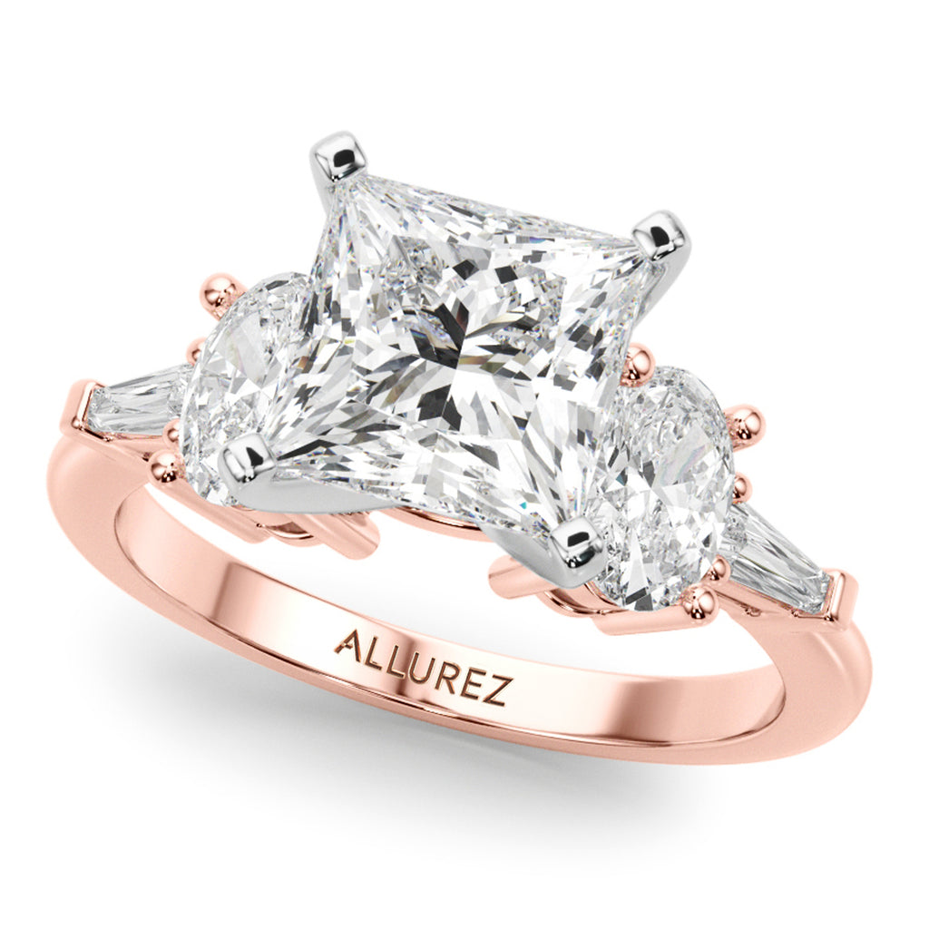 Princess Cut Moissanite & Lab Diamond Engagement Ring 14K Rose Gold (4.18ct)