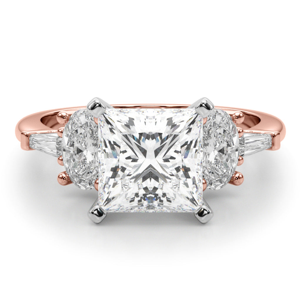Princess Cut Moissanite & Lab Diamond Engagement Ring 14K Rose Gold (4.18ct)