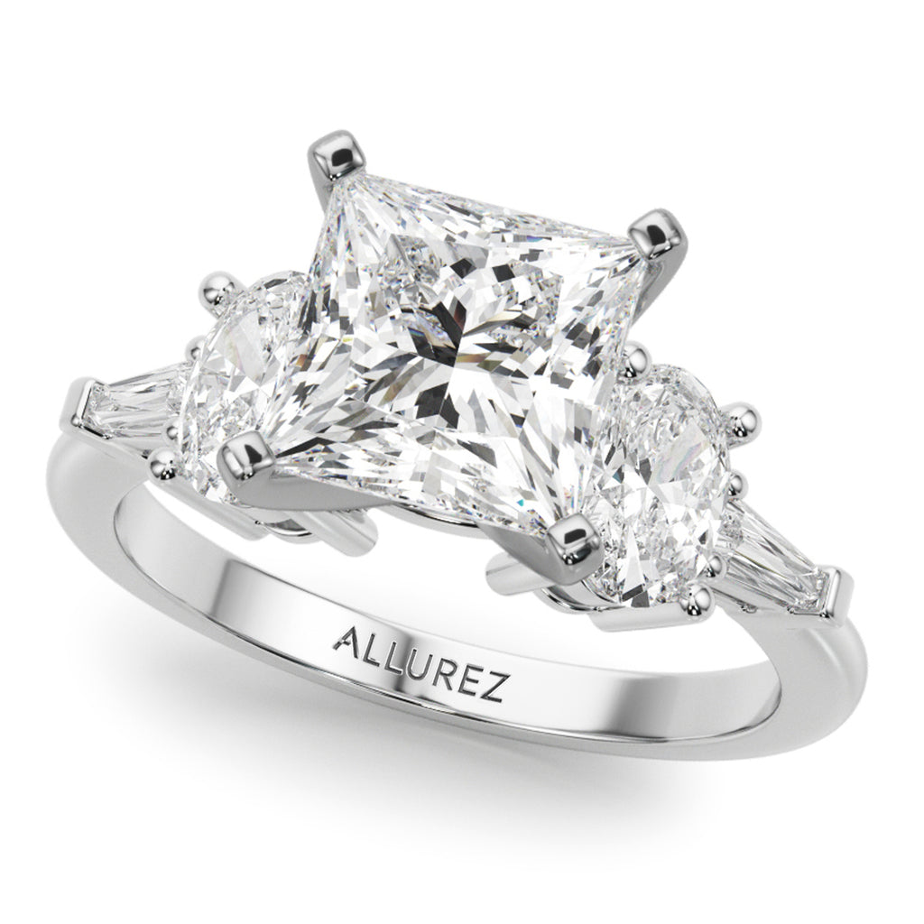Princess Cut Moissanite & Lab Diamond Engagement Ring in Platinum (4.18ct)
