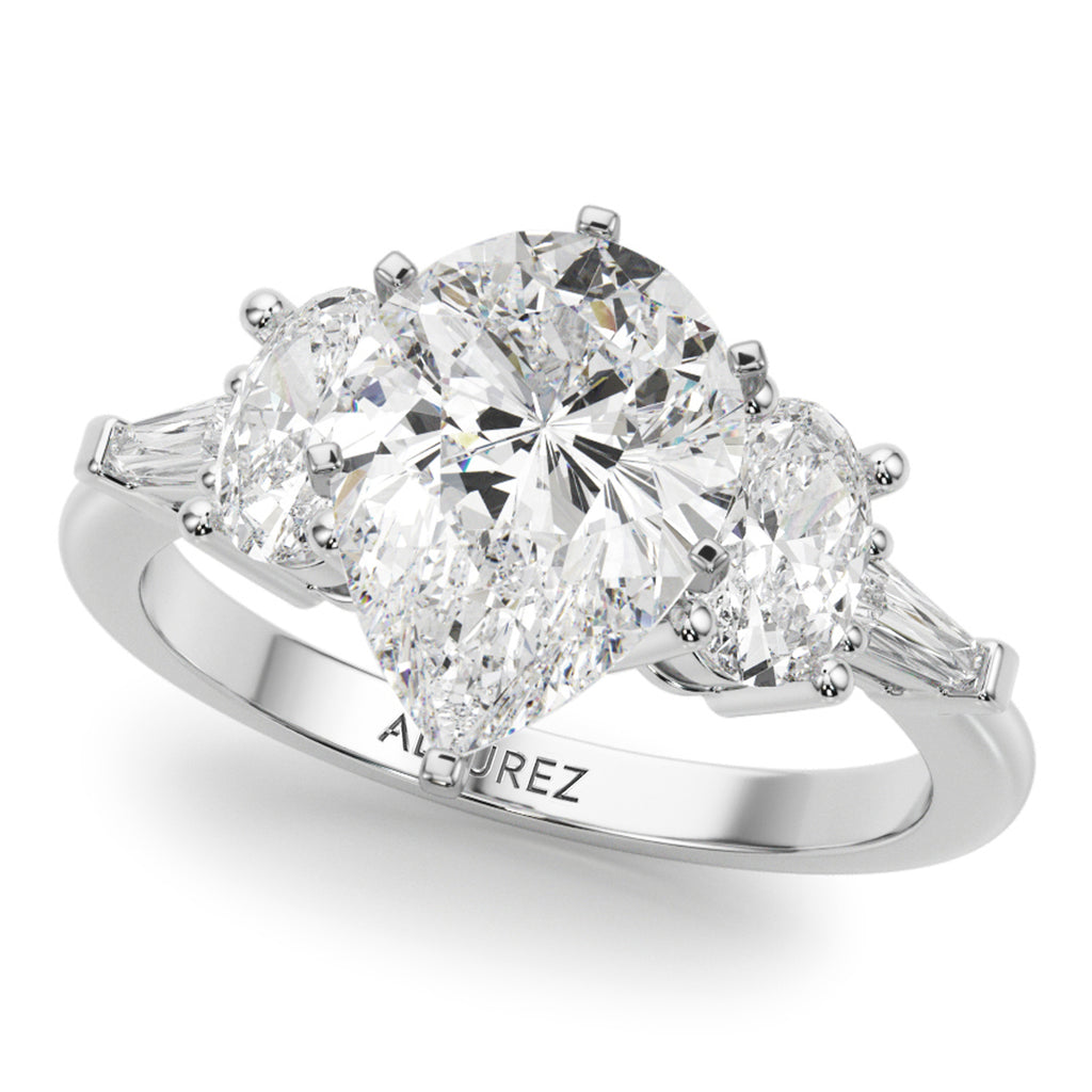 Pear Lab Diamond Engagement Ring 18K White Gold (4.18ct)