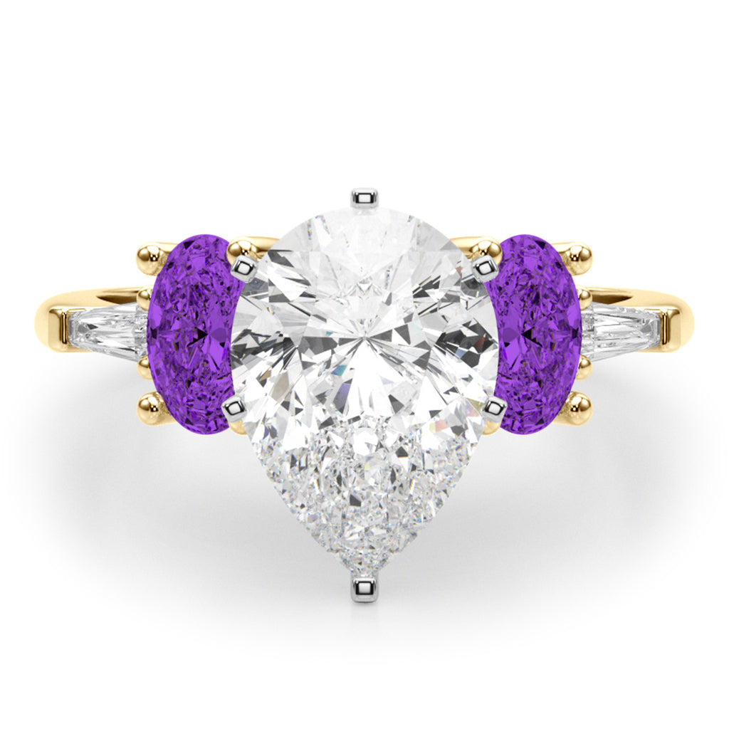 Pear Lab Diamond & Oval Amethyst Engagement Ring 18K Yellow Gold (3.98ct)