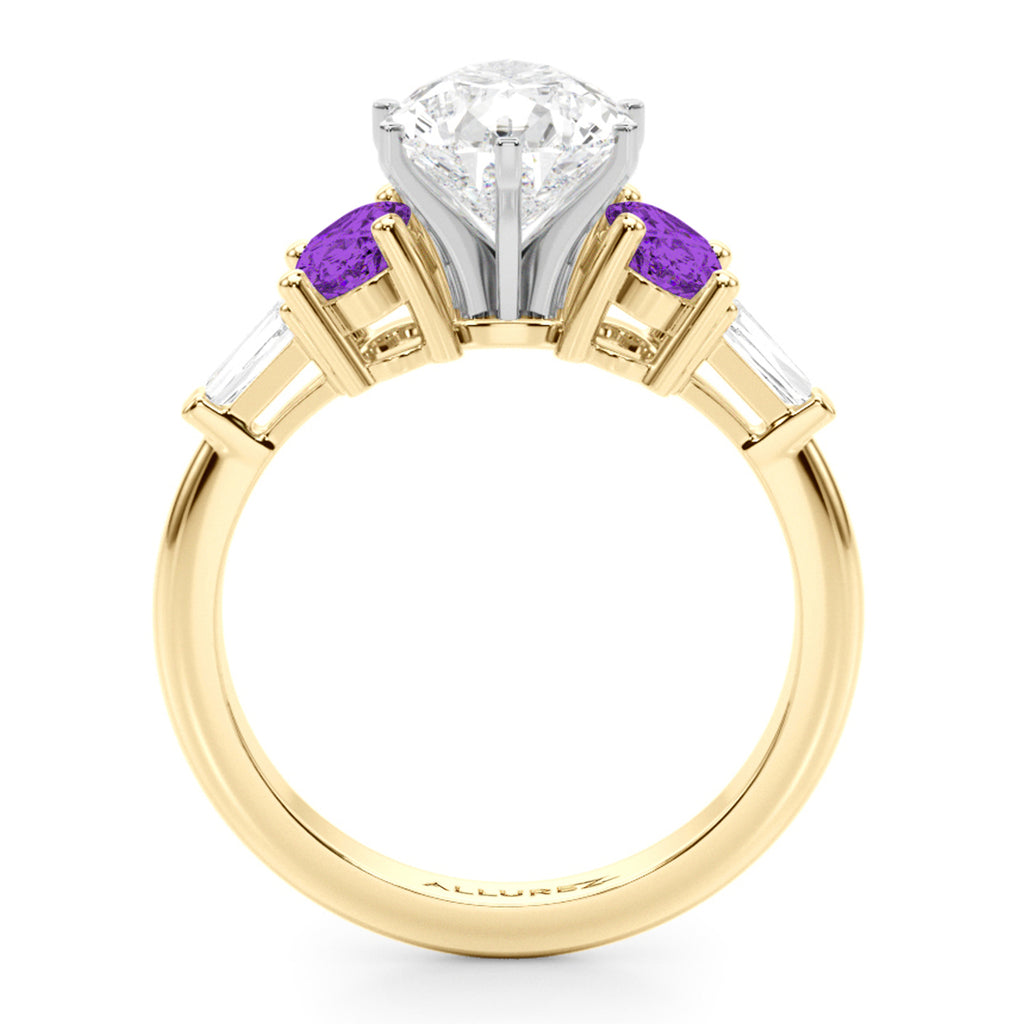 Pear Lab Diamond & Oval Amethyst Engagement Ring 18K Yellow Gold (3.98ct)