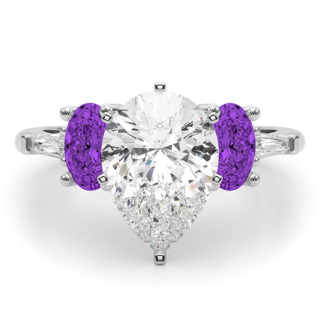Pear Lab Diamond & Oval Amethyst Engagement Ring in Platinum (3.98ct)