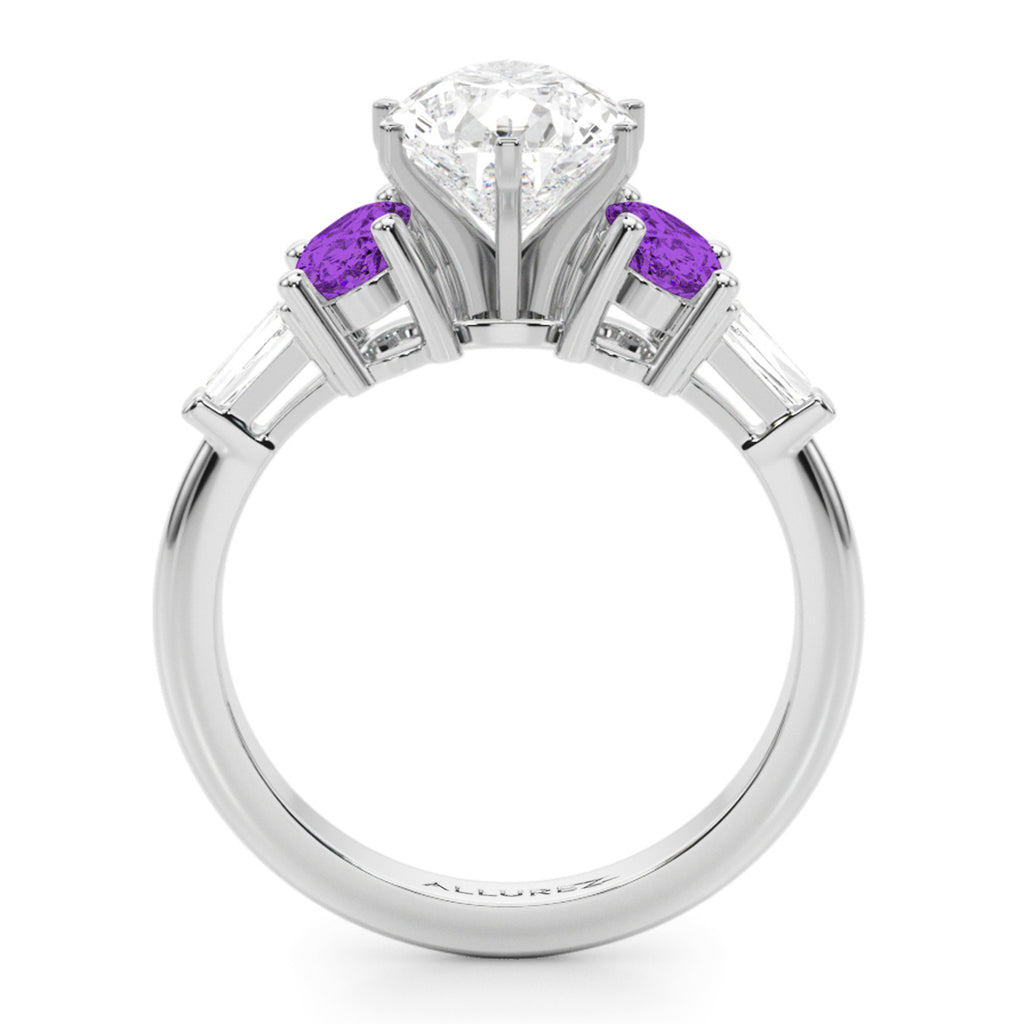 Pear Lab Diamond & Oval Amethyst Engagement Ring in Platinum (3.98ct)