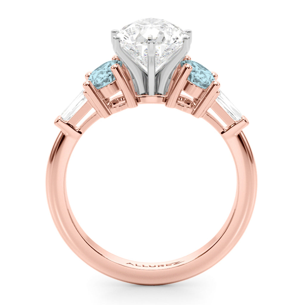 Pear Lab Diamond & Oval Aquamarine Engagement Ring 14K Rose Gold (3.98ct)