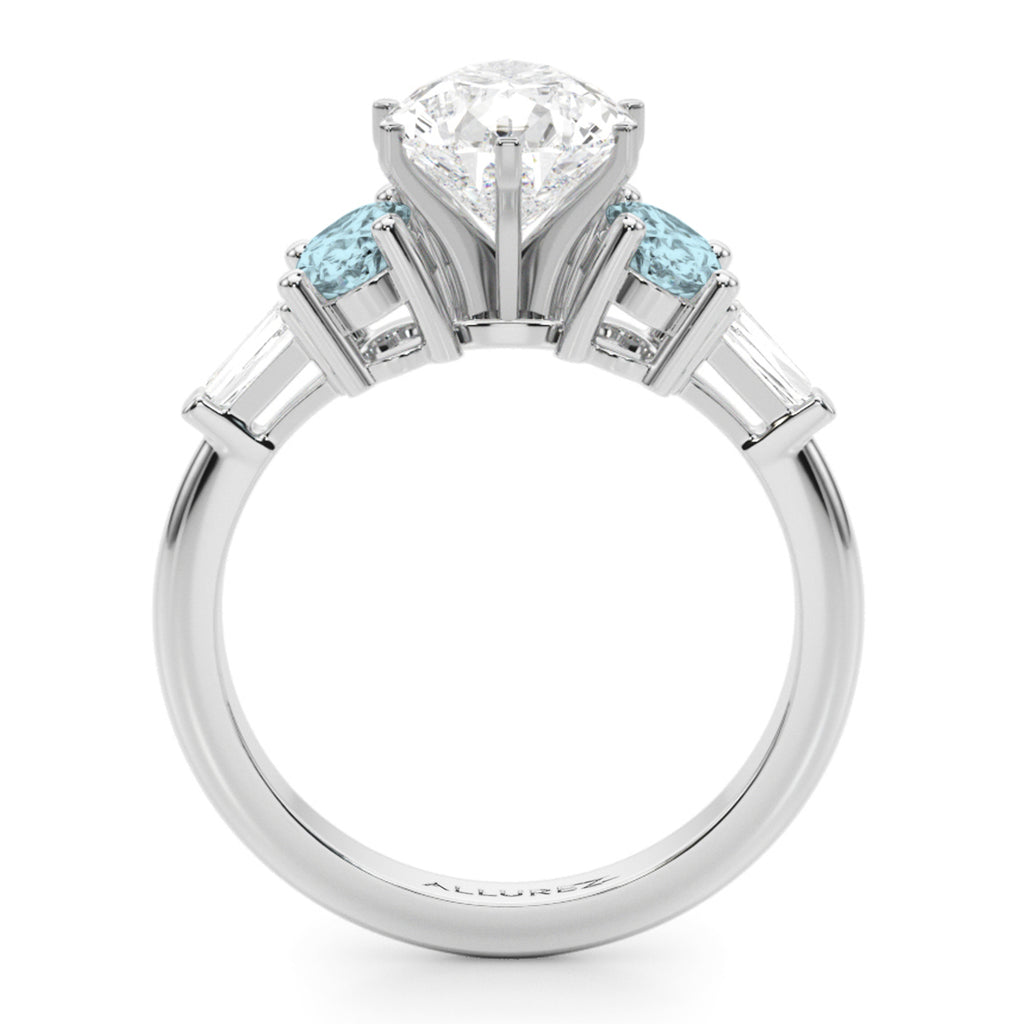 Pear Lab Grown Diamond & Oval Aquamarine Engagement Ring 14K White Gold (3.98ct)