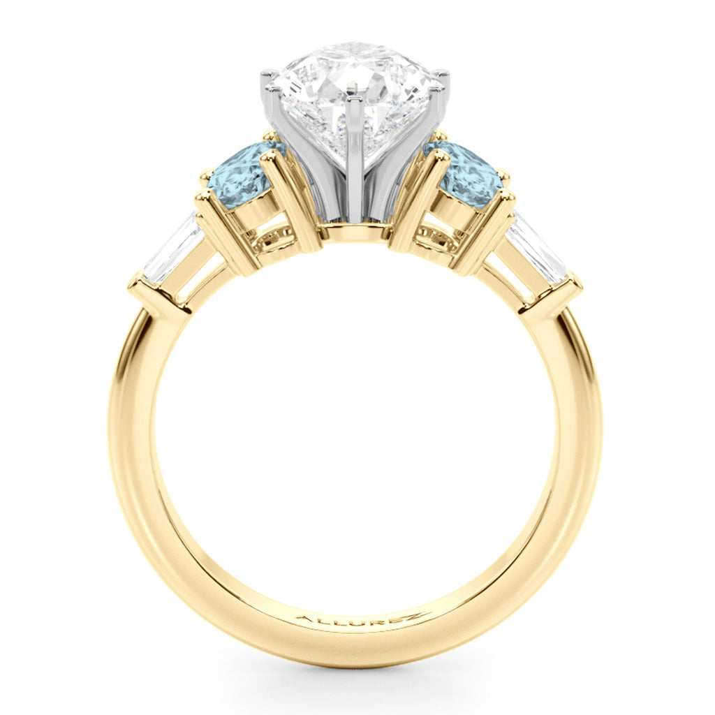 Pear Lab Diamond & Oval Aquamarine Engagement Ring 14K Yellow Gold (3.98ct)