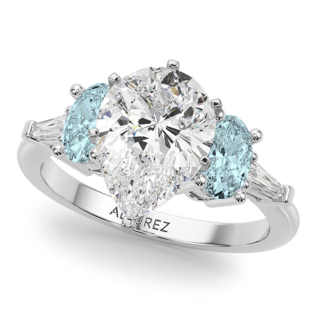 Pear Lab Diamond & Oval Aquamarine Engagement Ring in Platinum (3.98ct)