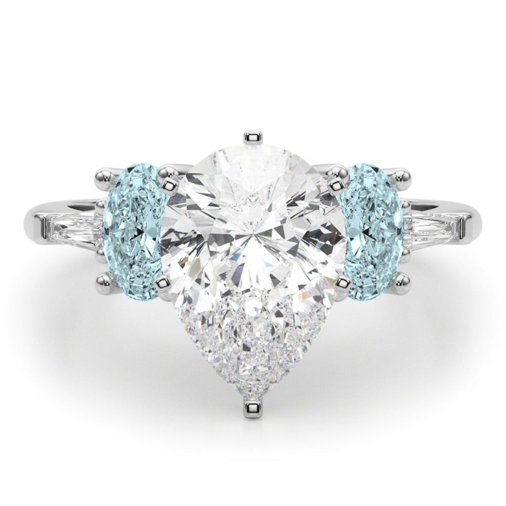 Pear Lab Diamond & Oval Aquamarine Engagement Ring in Platinum (3.98ct)