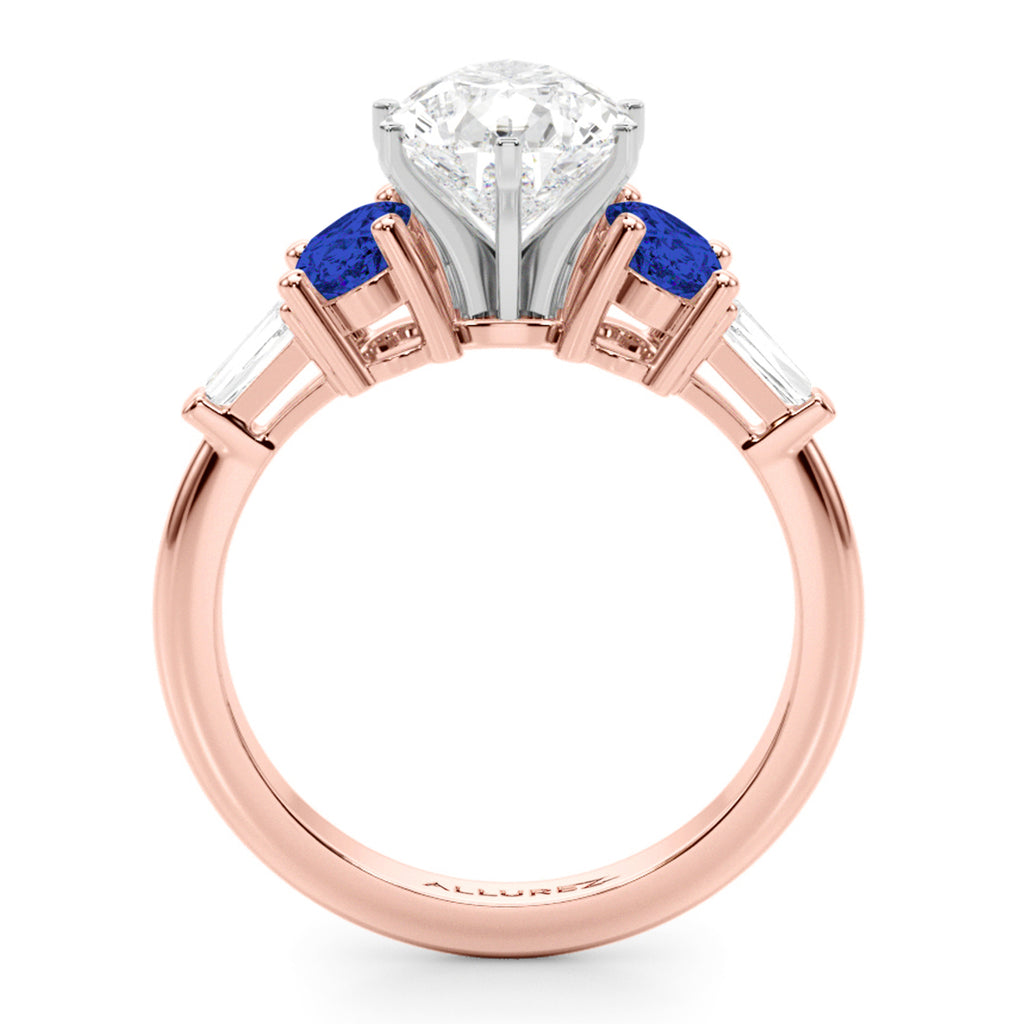 Pear Lab Diamond & Oval Blue Sapphire Engagement Ring 14K Rose Gold (4.32ct)