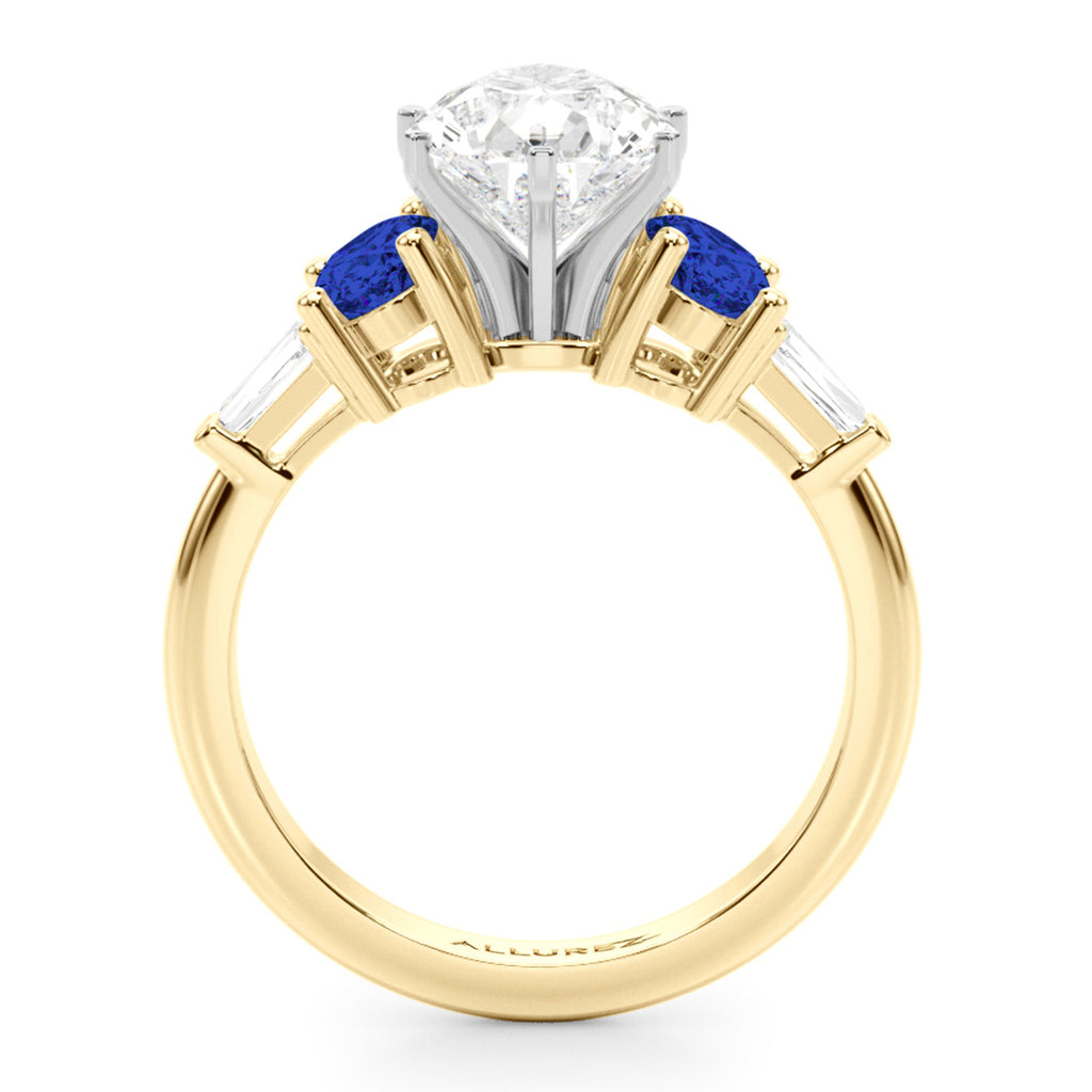 Pear Lab Diamond & Oval Blue Sapphire Engagement Ring 14K Yellow Gold (4.32ct)