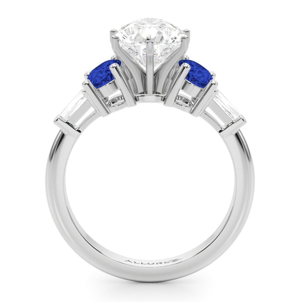 Pear Lab Diamond & Oval Blue Sapphire Engagement Ring 18K White Gold (4.32ct)