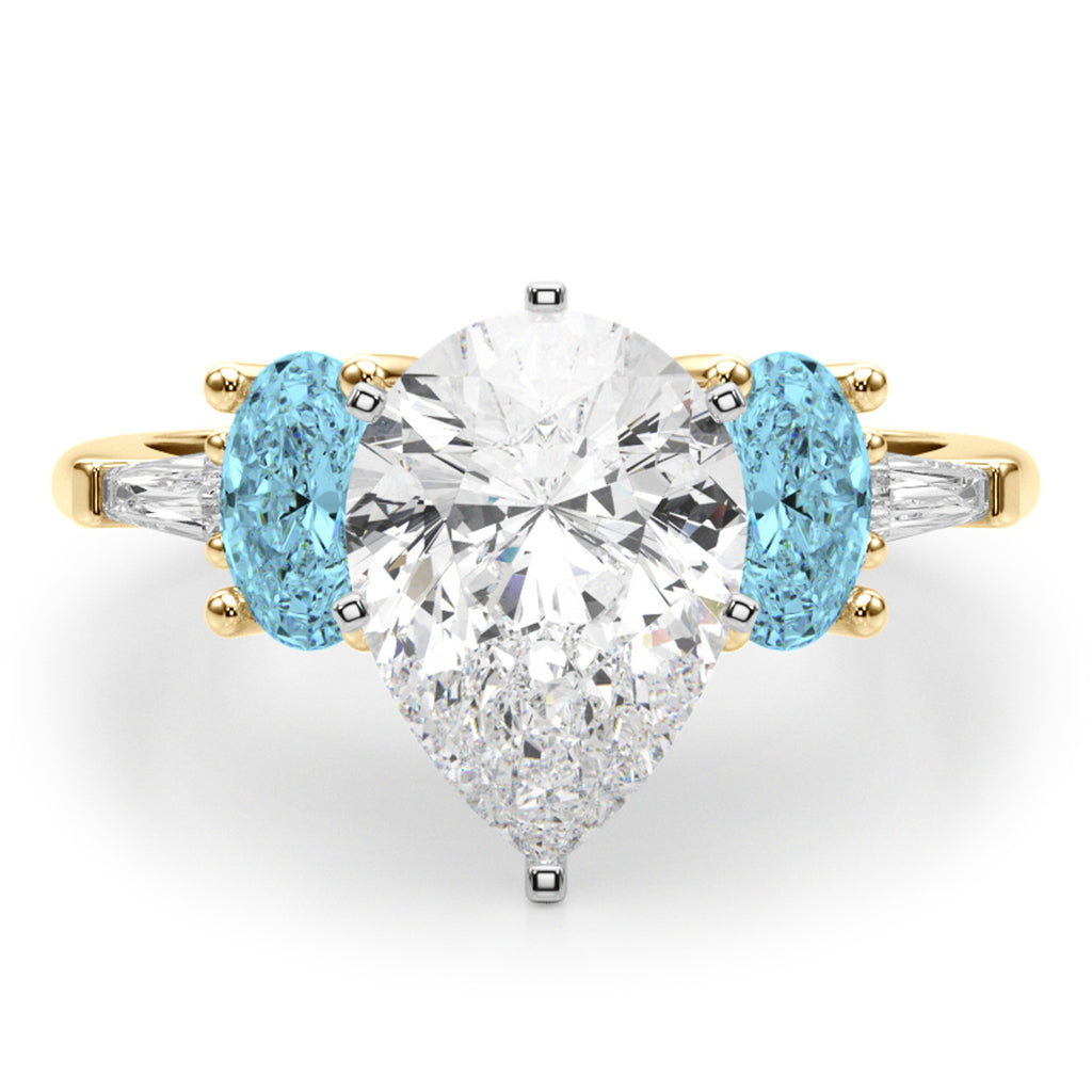 Pear Lab Diamond & Oval Blue Topaz Engagement Ring 14K Yellow Gold (4.18ct)