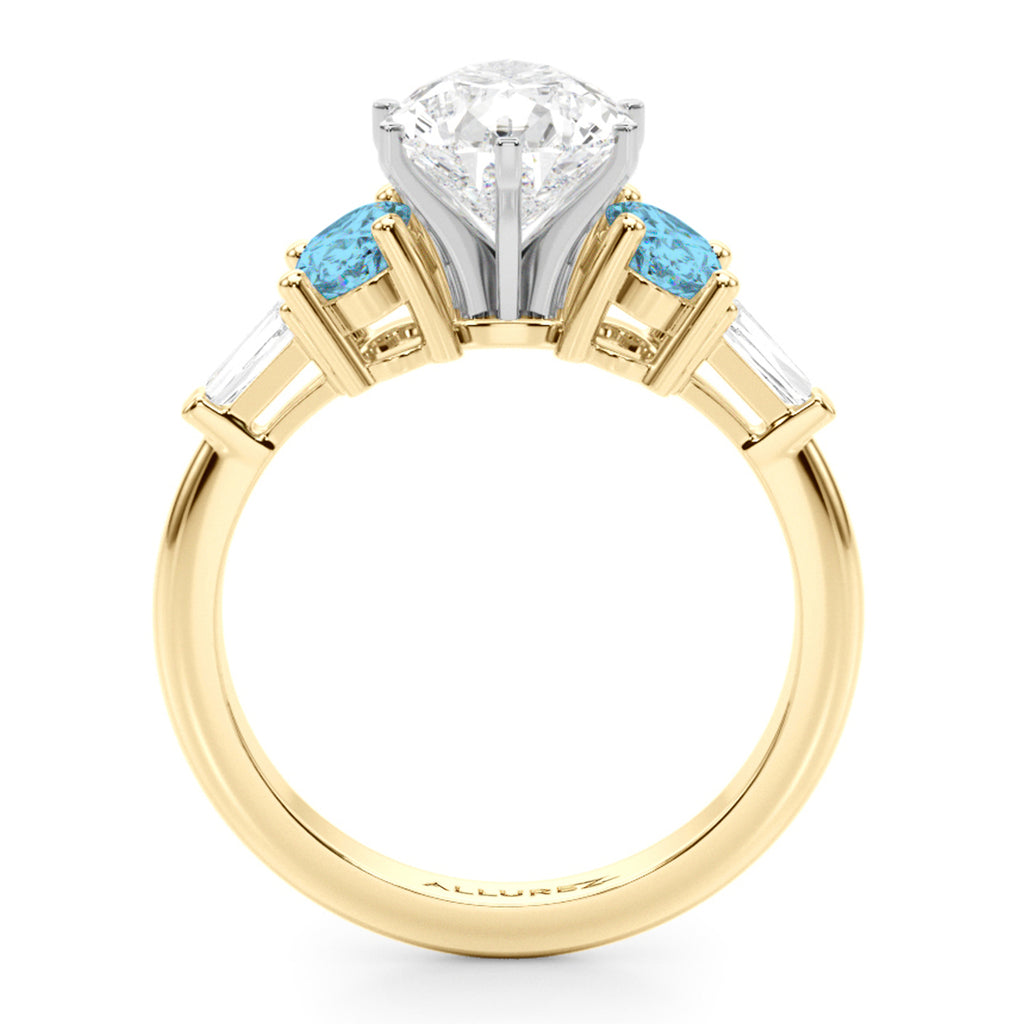 Pear Lab Diamond & Oval Blue Topaz Engagement Ring 14K Yellow Gold (4.18ct)