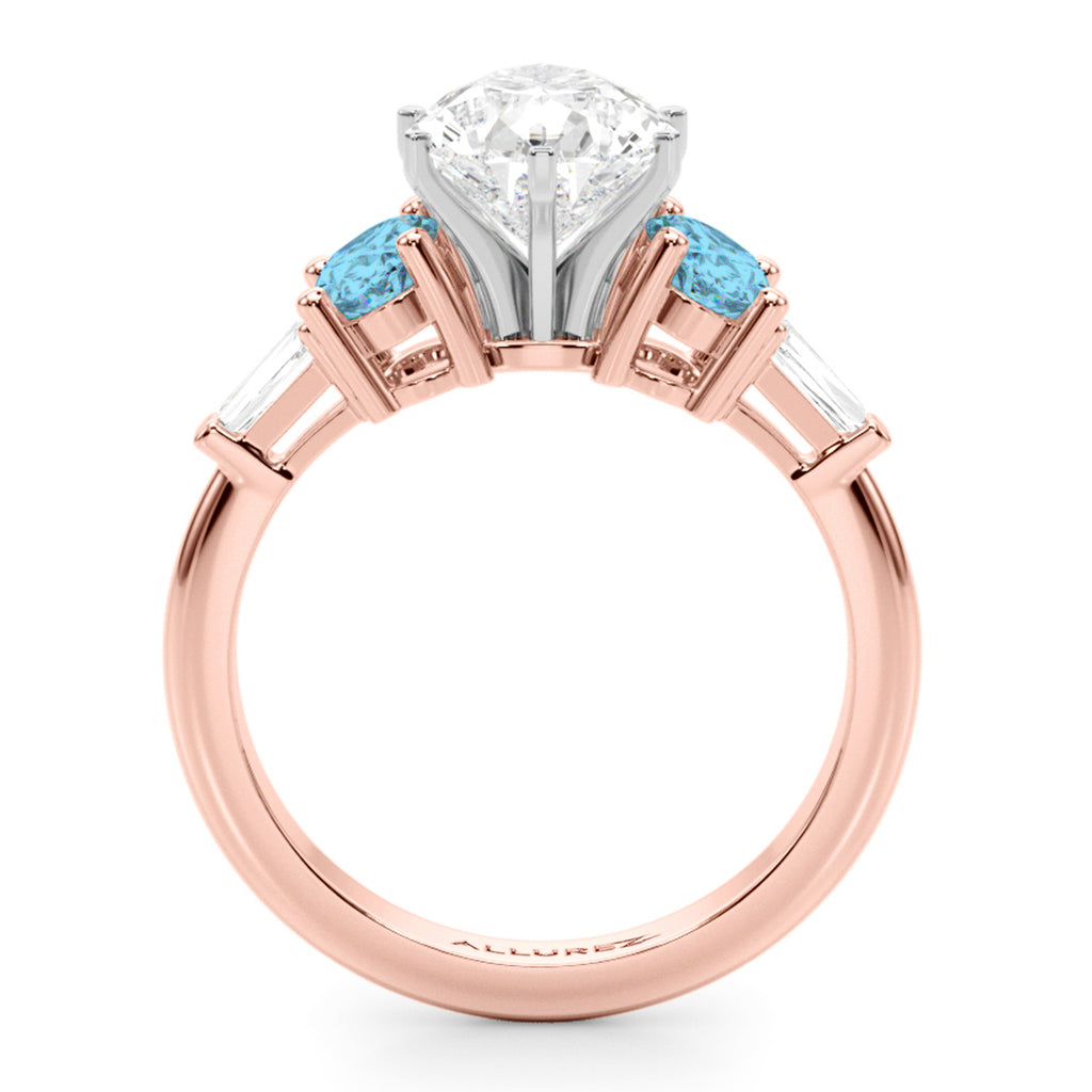 Pear Lab Diamond & Oval Blue Topaz Engagement Ring 18K Rose Gold (4.18ct)