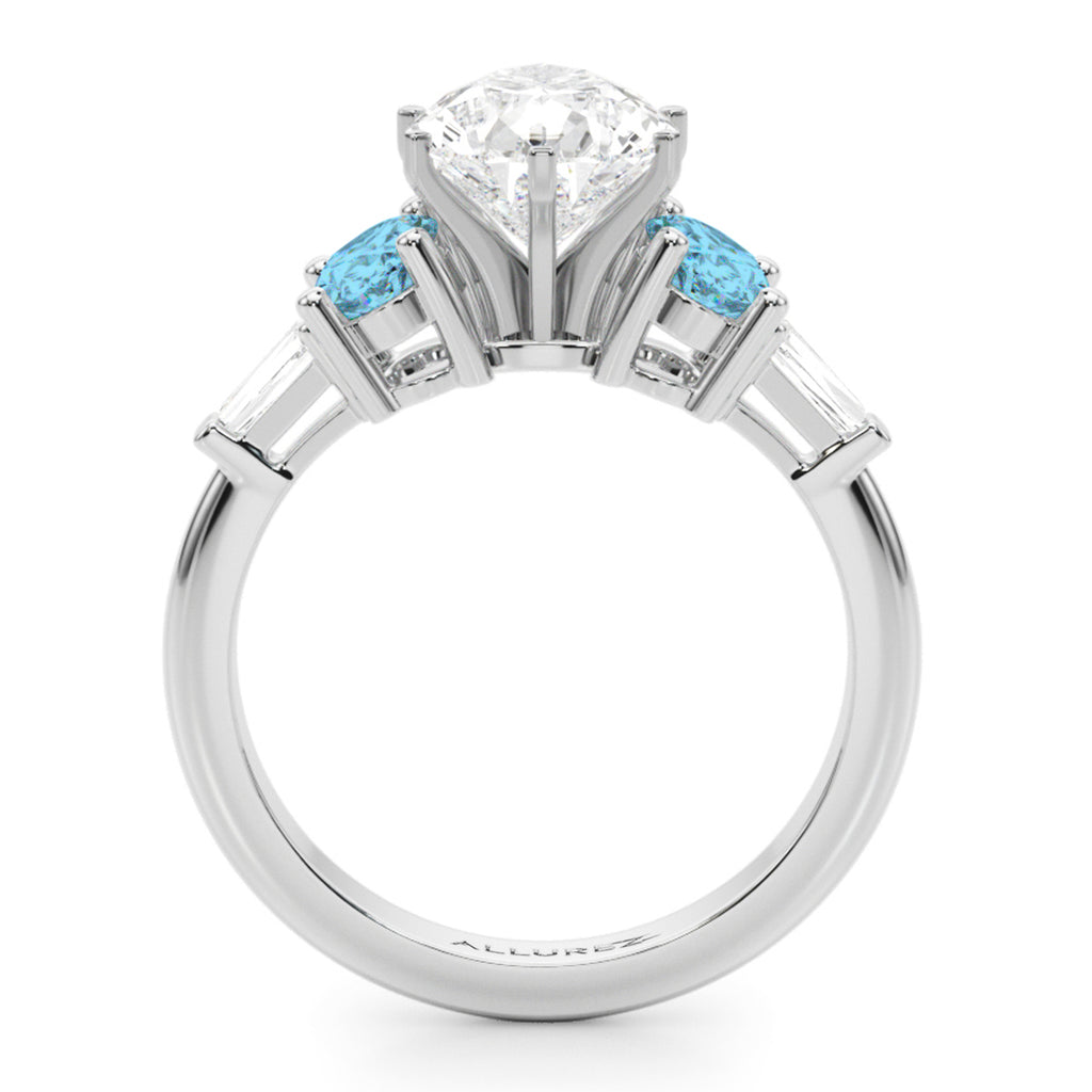 Pear Lab Diamond & Oval Blue Topaz Engagement Ring in Palladium (4.18ct)