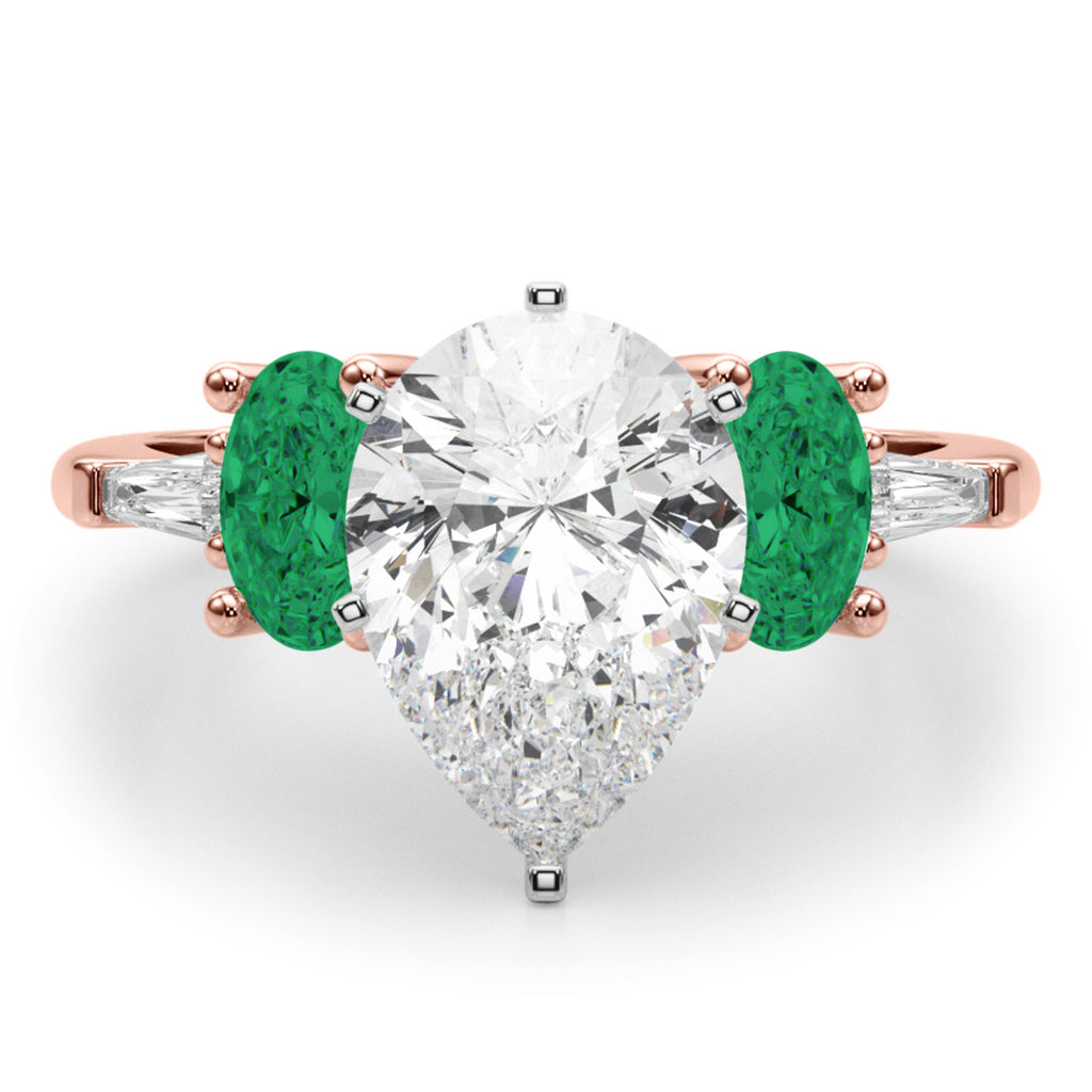 Pear Lab Diamond & Oval Emerald Engagement Ring 14K Rose Gold (3.98ct)