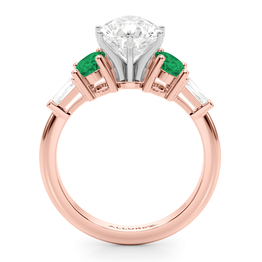 Pear Lab Diamond & Oval Emerald Engagement Ring 14K Rose Gold (3.98ct)