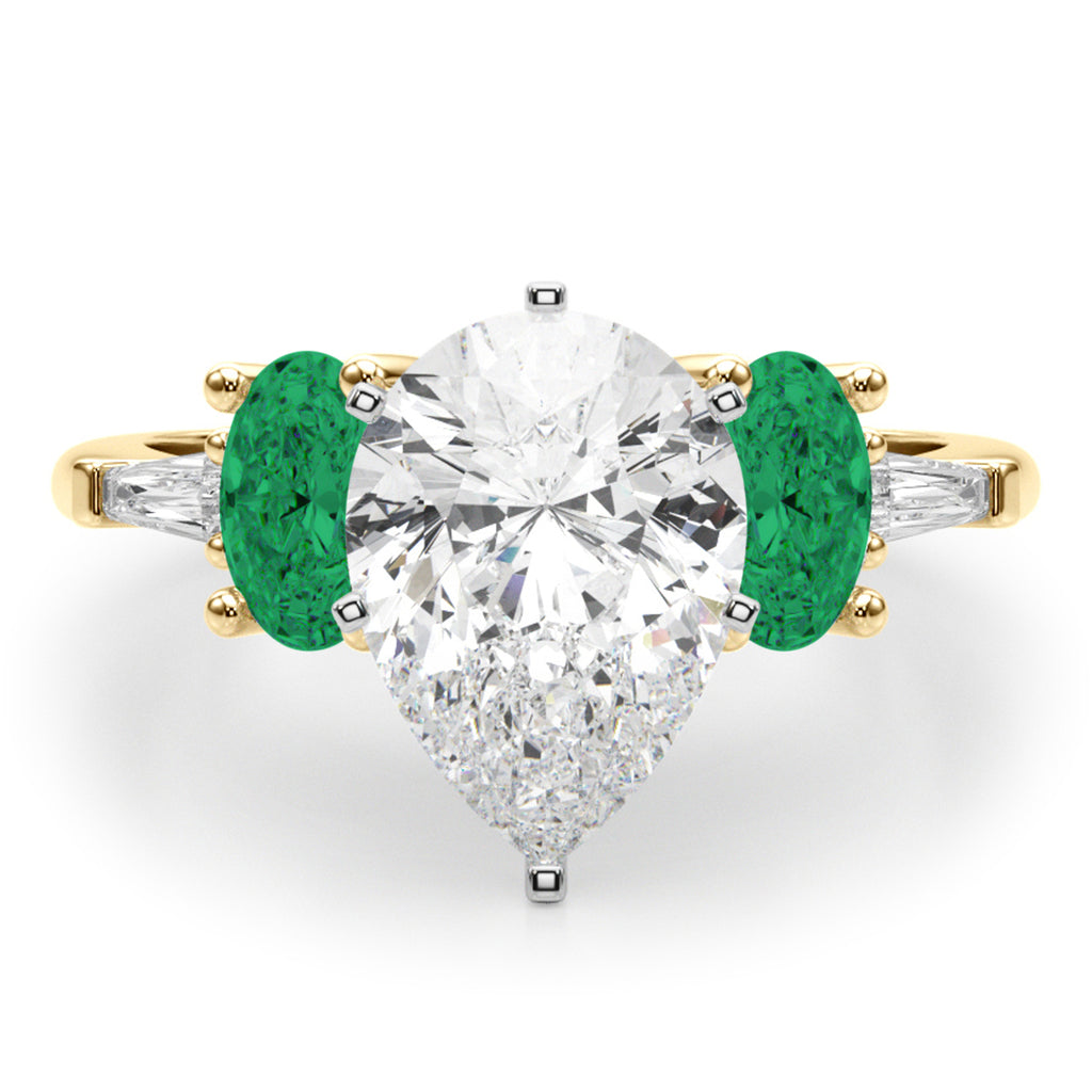 Pear Lab Diamond & Oval Emerald Engagement Ring 14K Yellow Gold (3.98ct)
