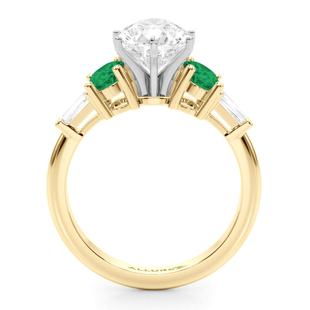 Pear Lab Diamond & Oval Emerald Engagement Ring 14K Yellow Gold (3.98ct)
