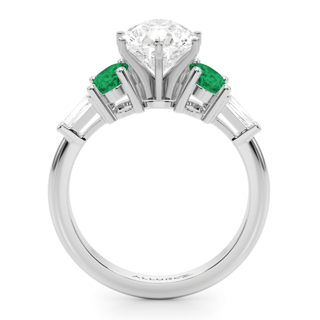 Pear Lab Diamond & Oval Emerald Engagement Ring in Platinum (3.98ct)