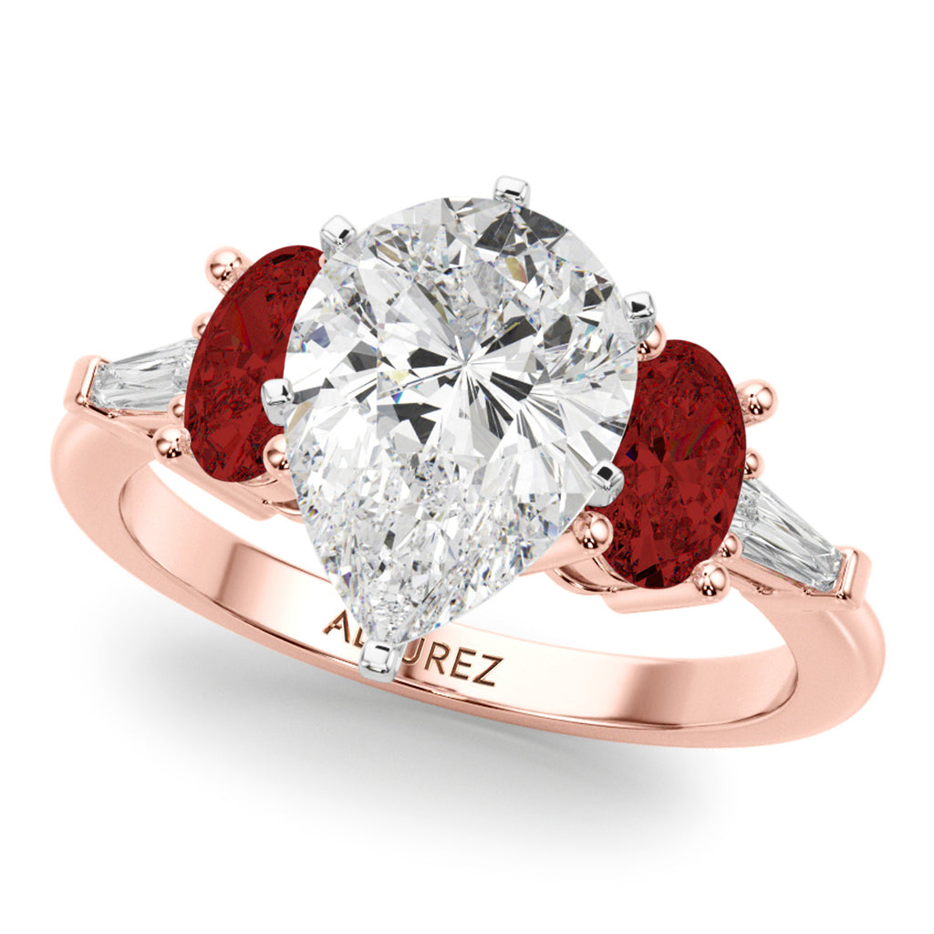 Pear Lab Diamond & Oval Garnet Engagement Ring 14K Rose Gold (4.18ct)