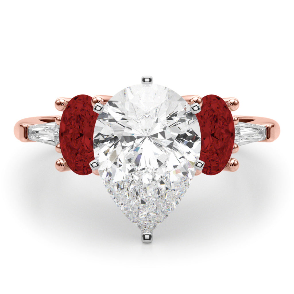 Pear Lab Diamond & Oval Garnet Engagement Ring 14K Rose Gold (4.18ct)