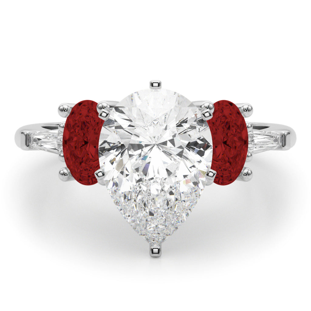 Pear Lab Grown Diamond & Oval Garnet Engagement Ring 14K White Gold (4.18ct)