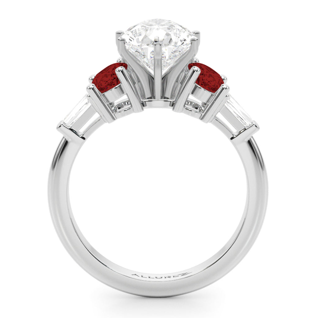 Pear Lab Grown Diamond & Oval Garnet Engagement Ring 14K White Gold (4.18ct)