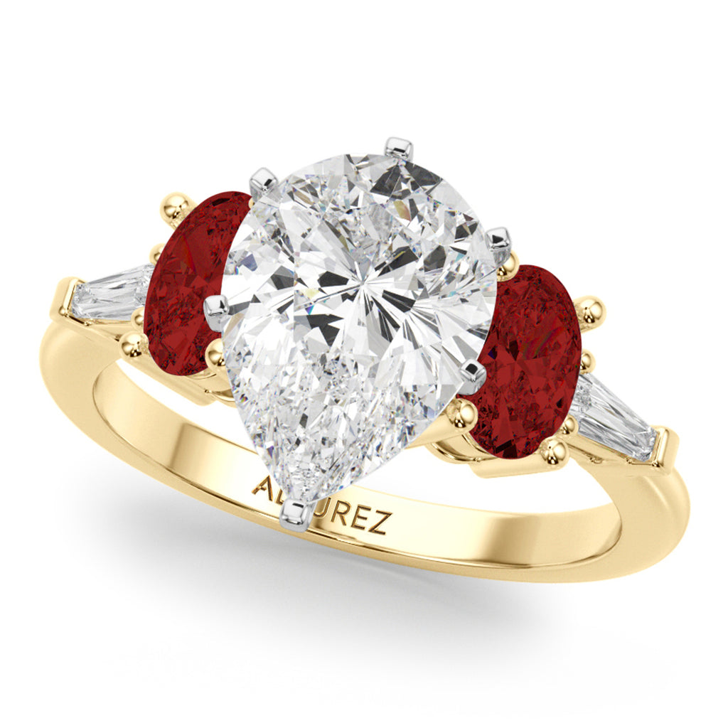 Pear Lab Diamond & Oval Garnet Engagement Ring 18K Yellow Gold (4.18ct)