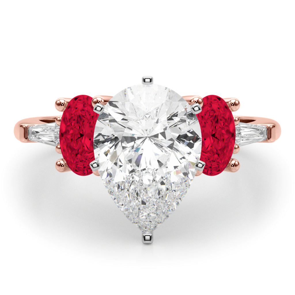Pear Lab Diamond & Oval Ruby Engagement Ring 14K Rose Gold (4.24ct)