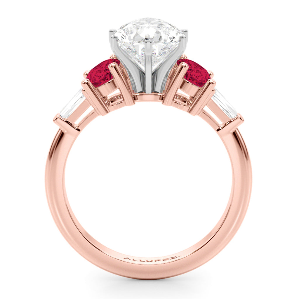 Pear Lab Diamond & Oval Ruby Engagement Ring 14K Rose Gold (4.24ct)