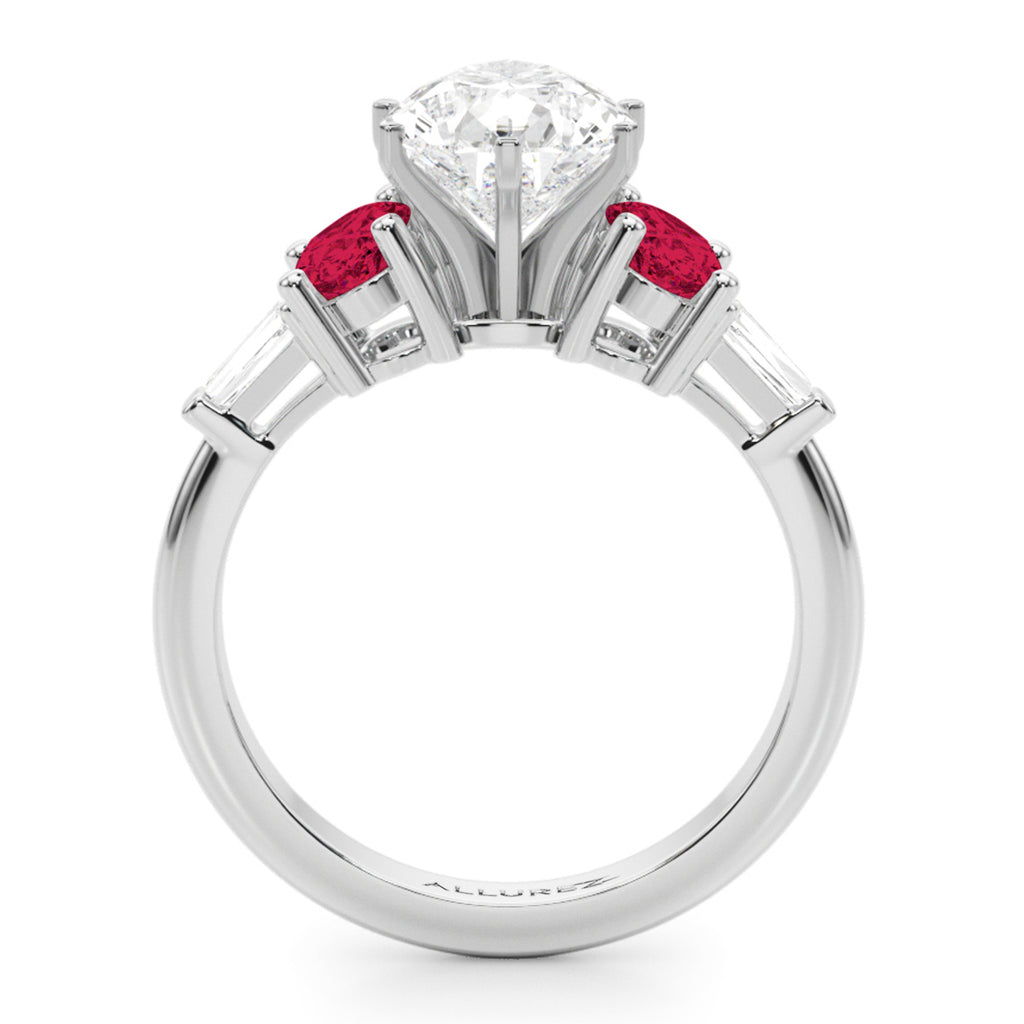 Pear Lab Grown Diamond & Oval Ruby Engagement Ring 14K White Gold (4.24ct)