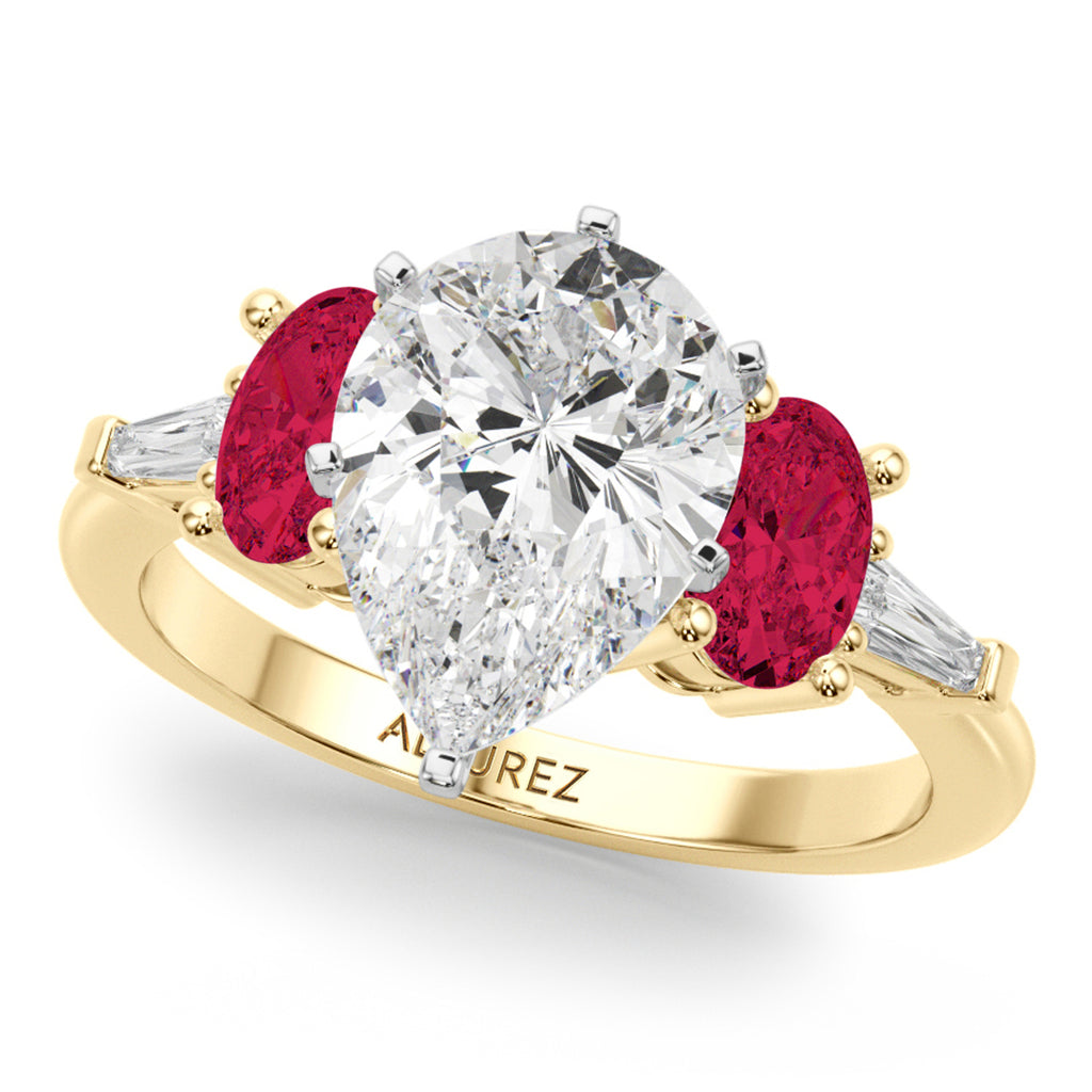 Pear Lab Diamond & Oval Ruby Engagement Ring 14K Yellow Gold (4.24ct)