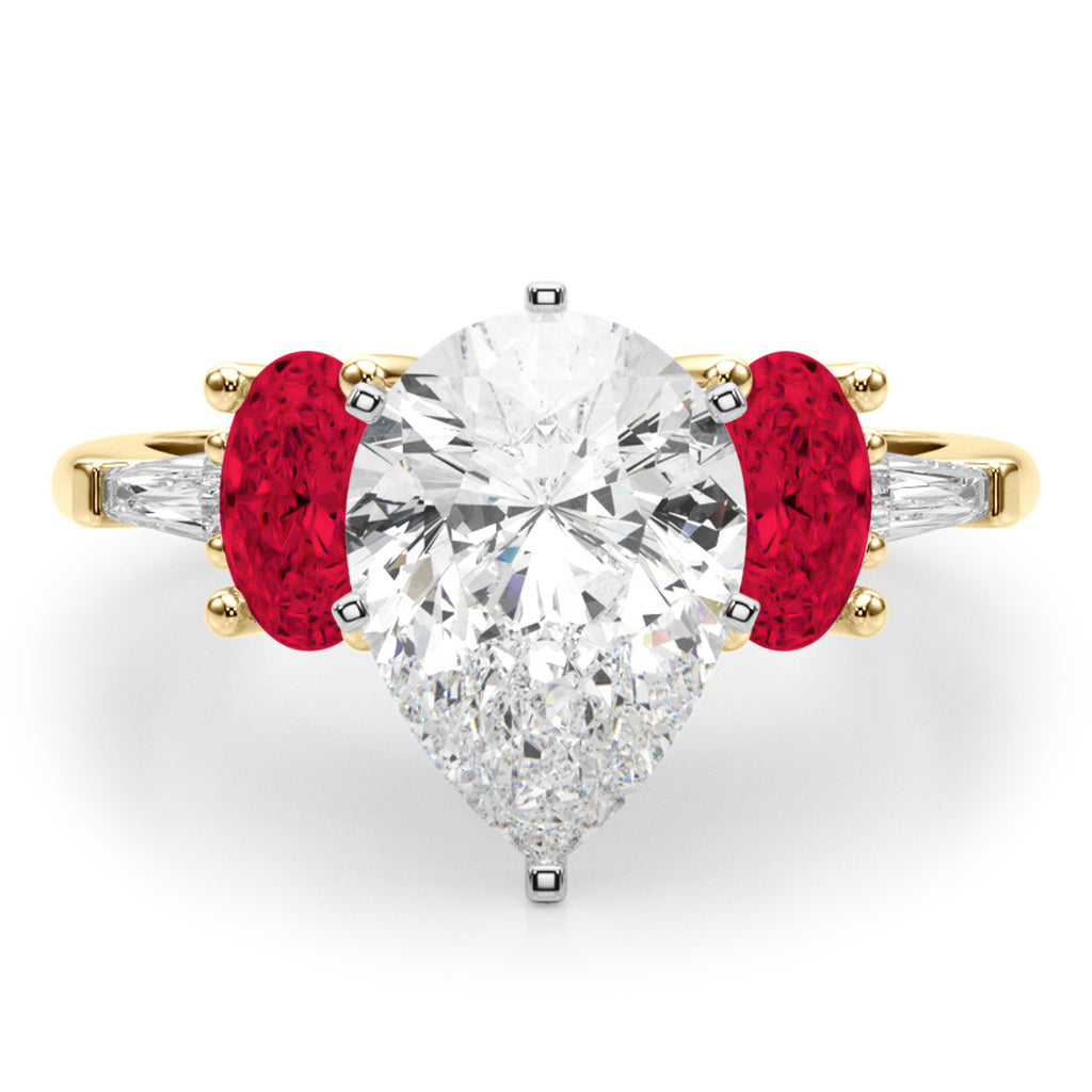 Pear Lab Diamond & Oval Ruby Engagement Ring 14K Yellow Gold (4.24ct)