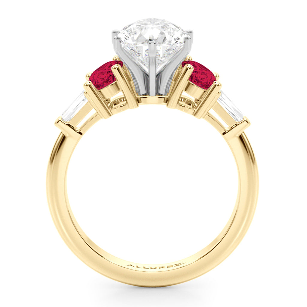 Pear Lab Diamond & Oval Ruby Engagement Ring 14K Yellow Gold (4.24ct)
