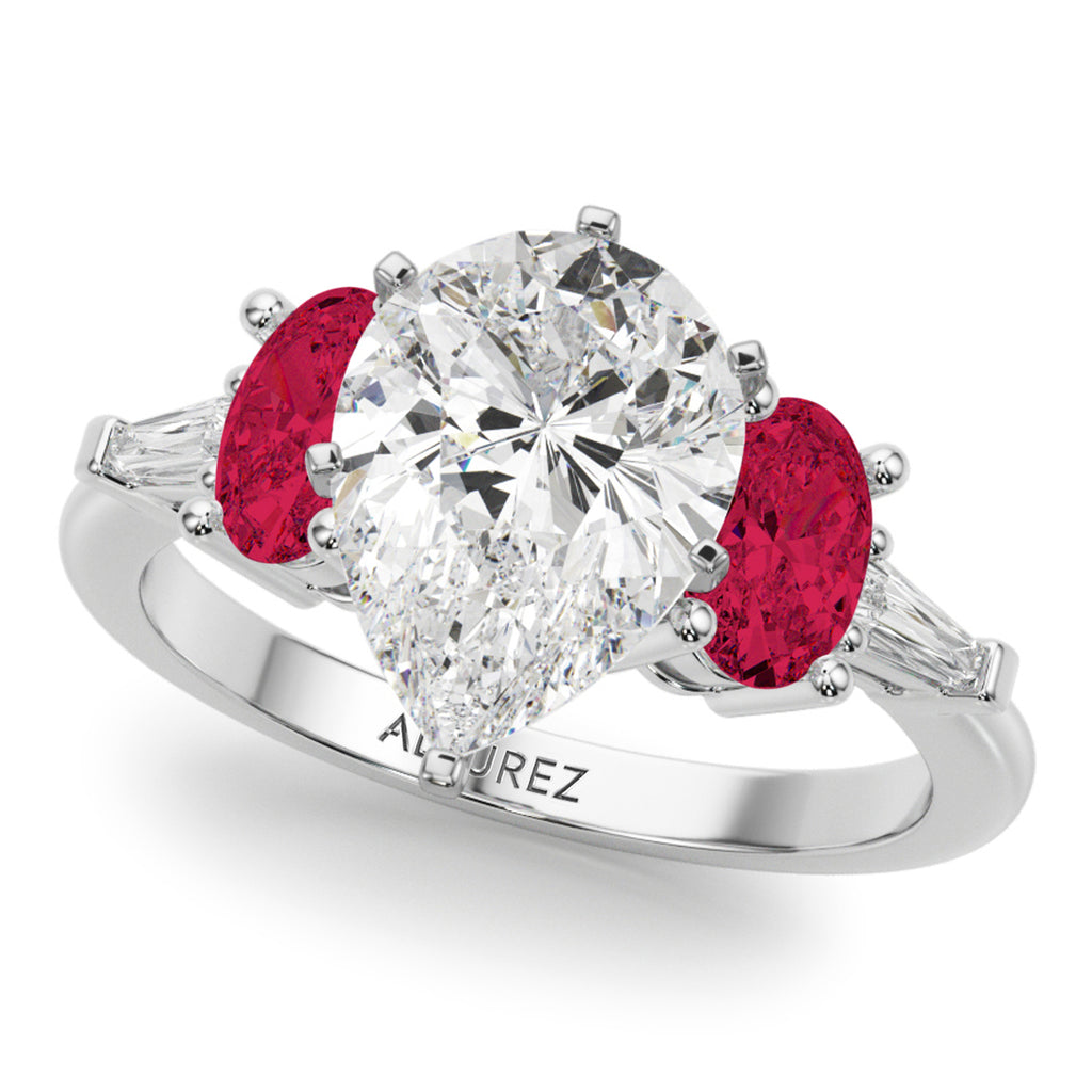 Pear Lab Diamond & Oval Ruby Engagement Ring in Platinum (4.24ct)