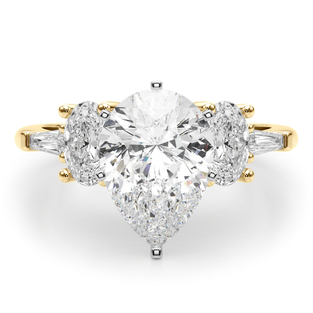 Pear Moissanite & Lab Diamond Engagement Ring 14K Yellow Gold (4.18ct)